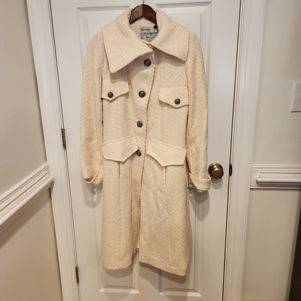 George Simonton Elevated Textured Herringbone Long Coat‎ Luxe Size 6 Staple